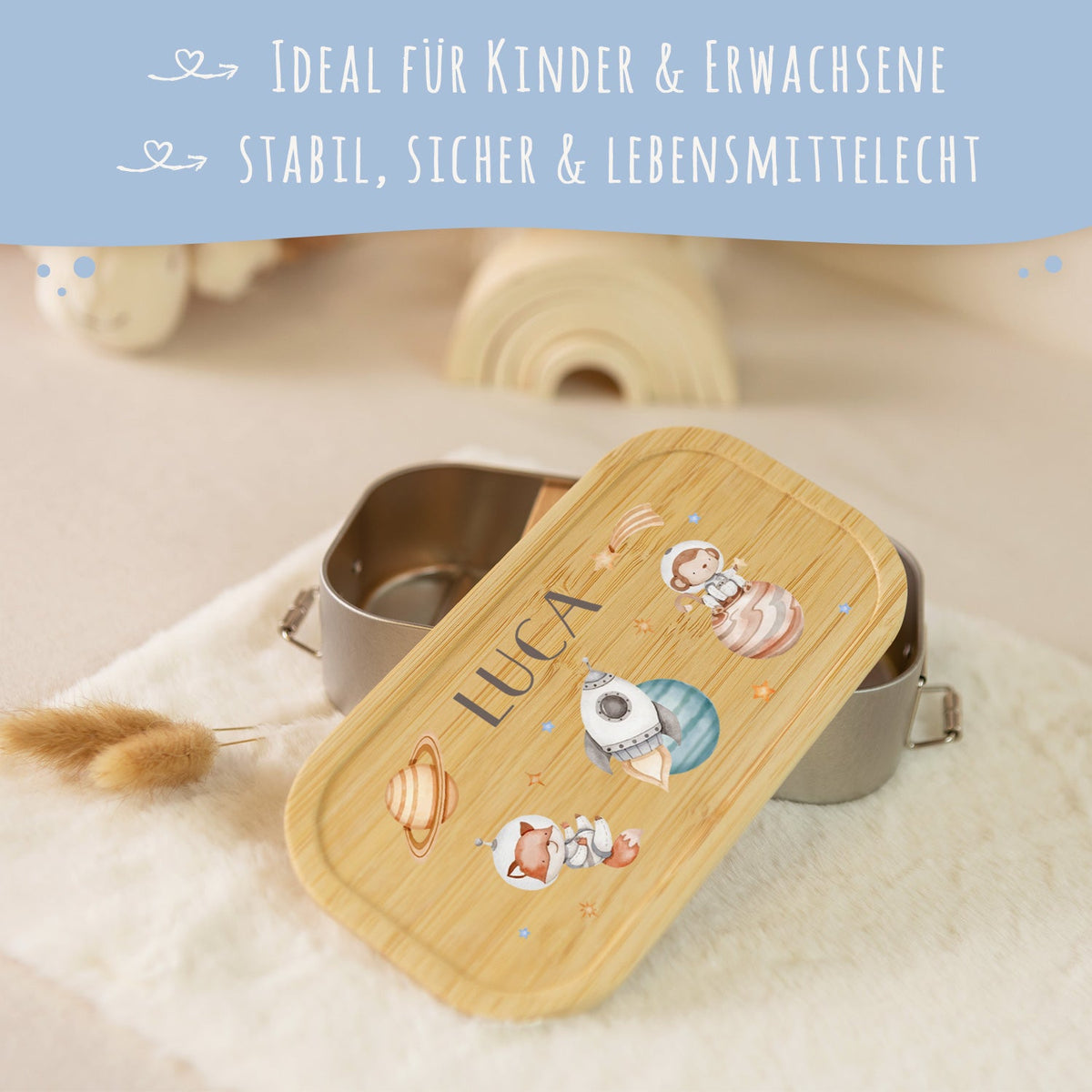 Brotdose mit Deckel für Kinder mit UV-Druck im "Weltraum" Design