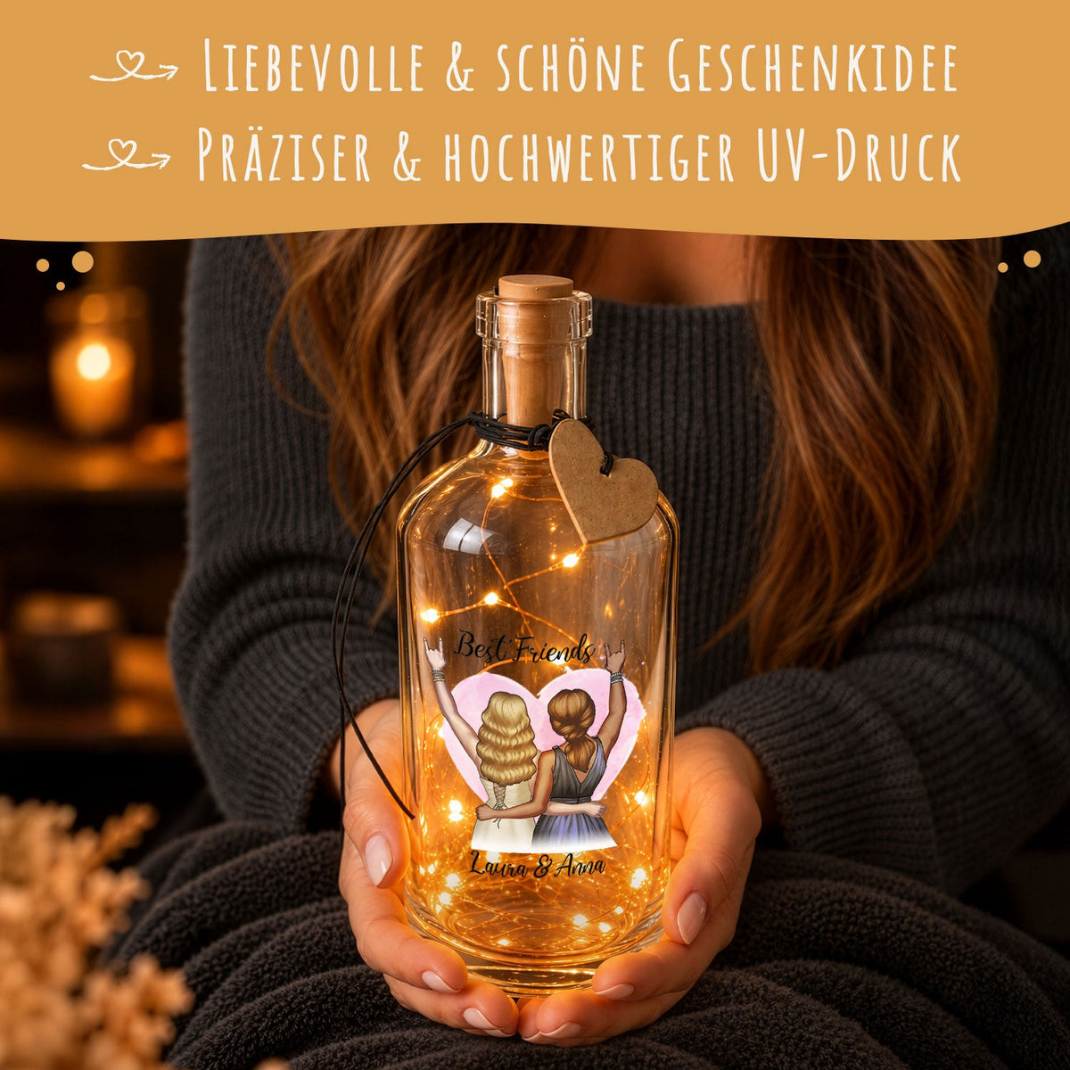 Flaschenlicht mit LED-Lichterkette im Beste Freundin Konfiguration Design
