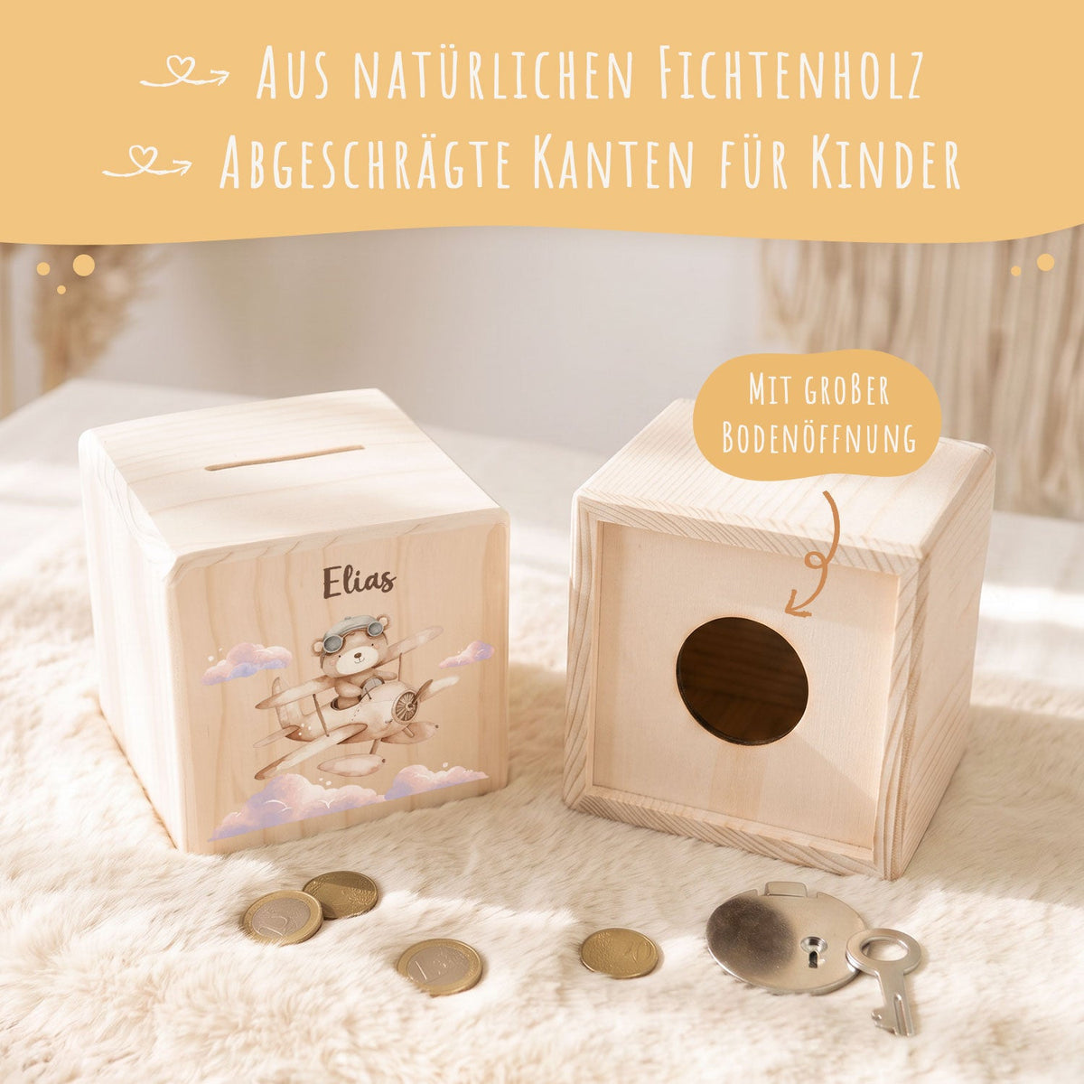 Spardose aus Holz - Bärchen
