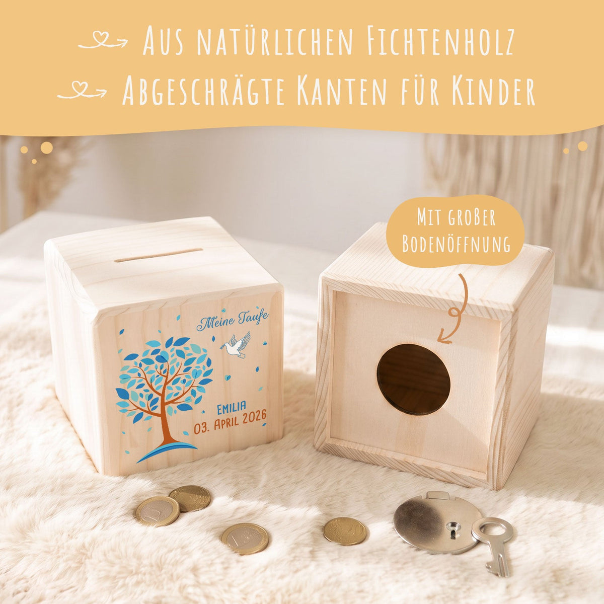 Spardose aus Holz - Lebensbaum
