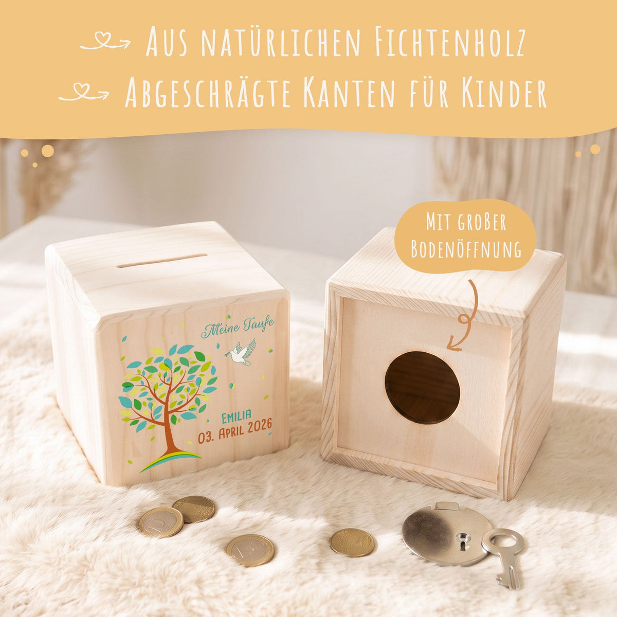 Spardose aus Holz - Lebensbaum