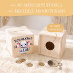 Spardose aus Holz - Schulkind