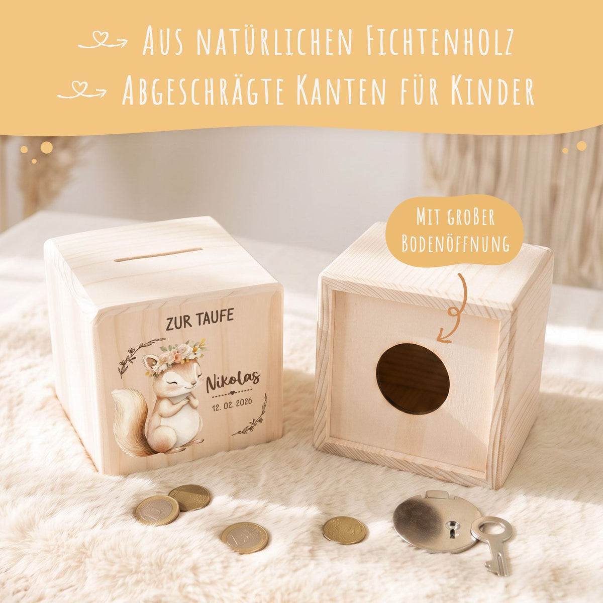 Spardose aus Holz - Tiere