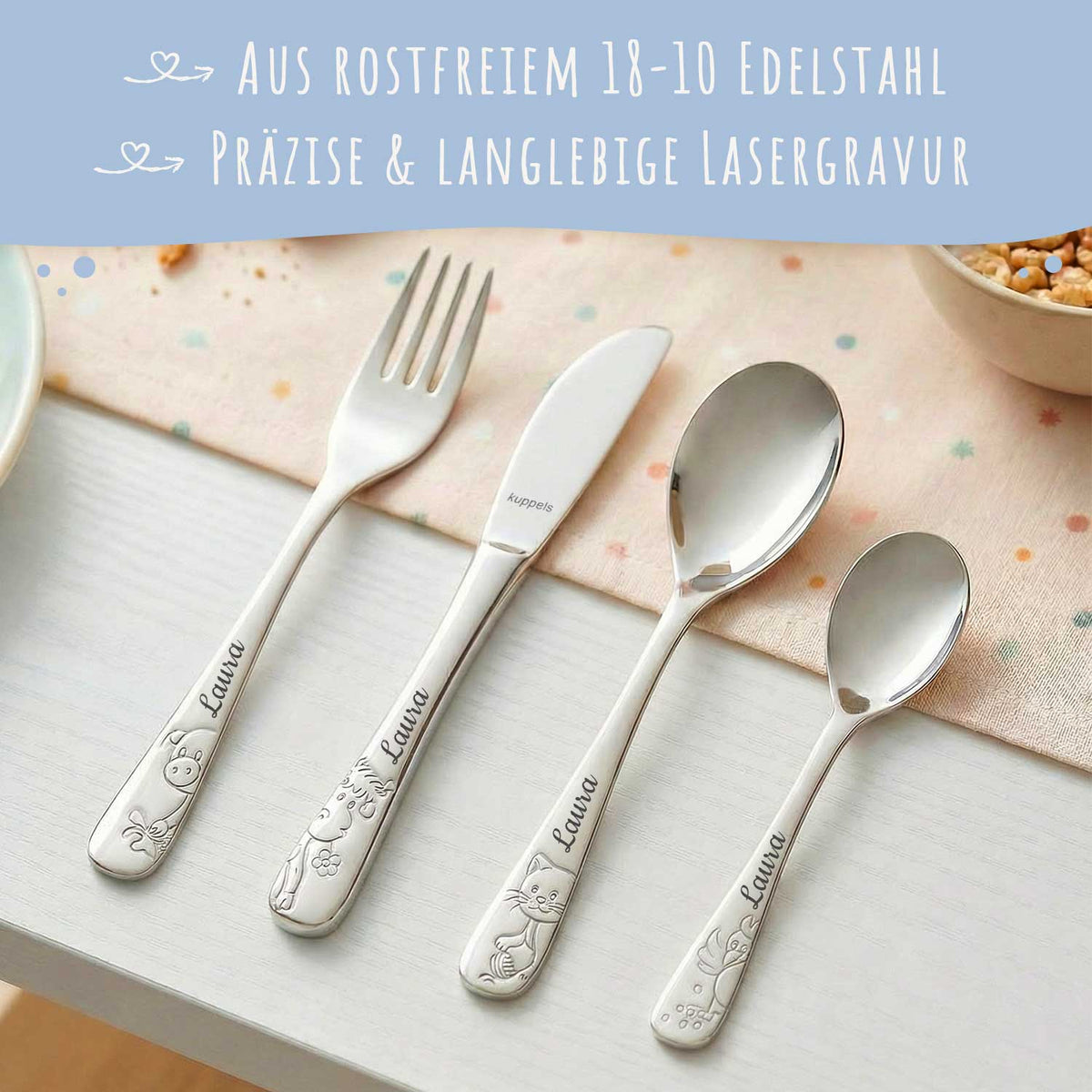 Personalisiertes Kinderbesteck - 4-teiliges Besteckset mit Name für Kinder Namma Markt