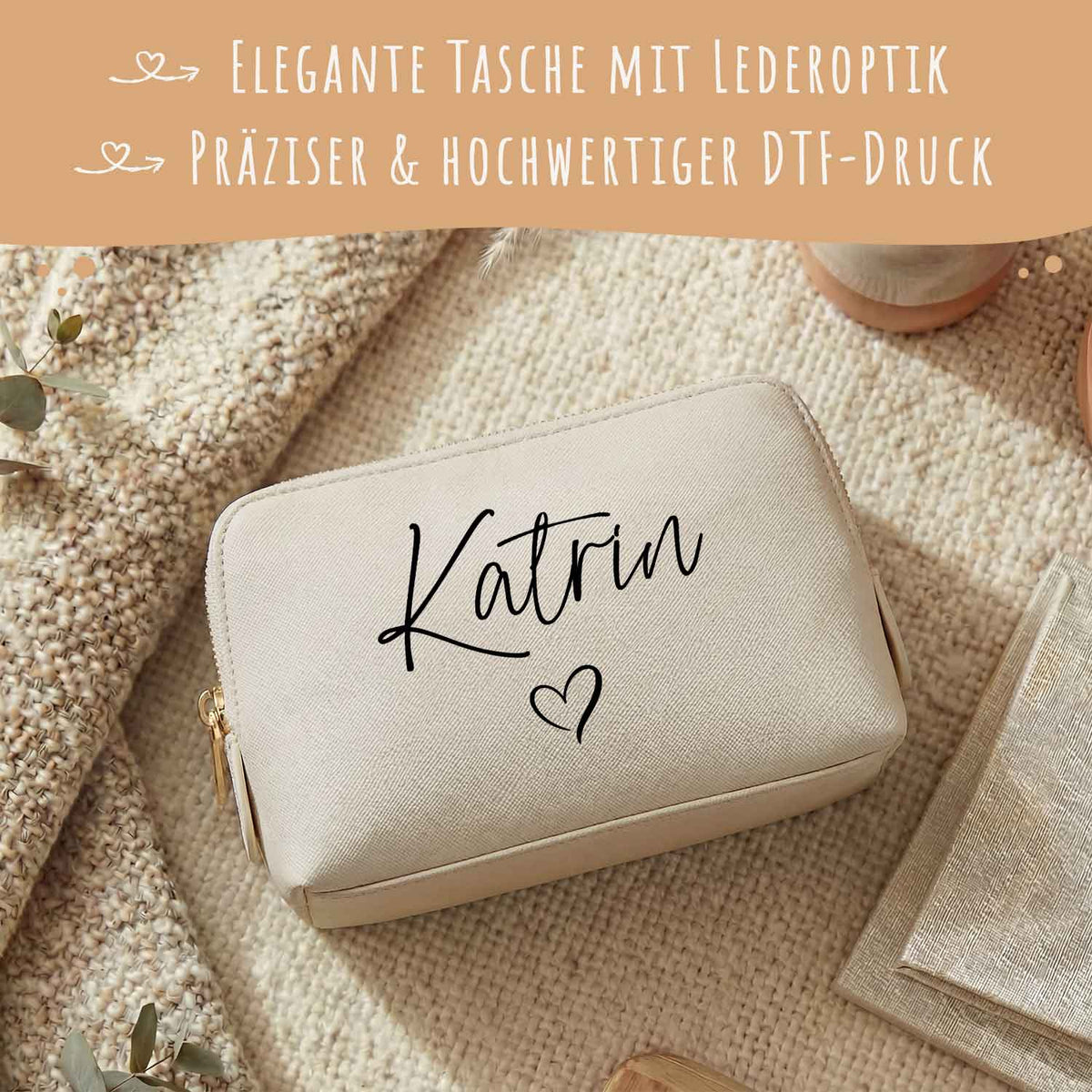 Personalisierte Leder Kosmetiktasche mit Name für Kosmetik & MakeUp Namma Markt