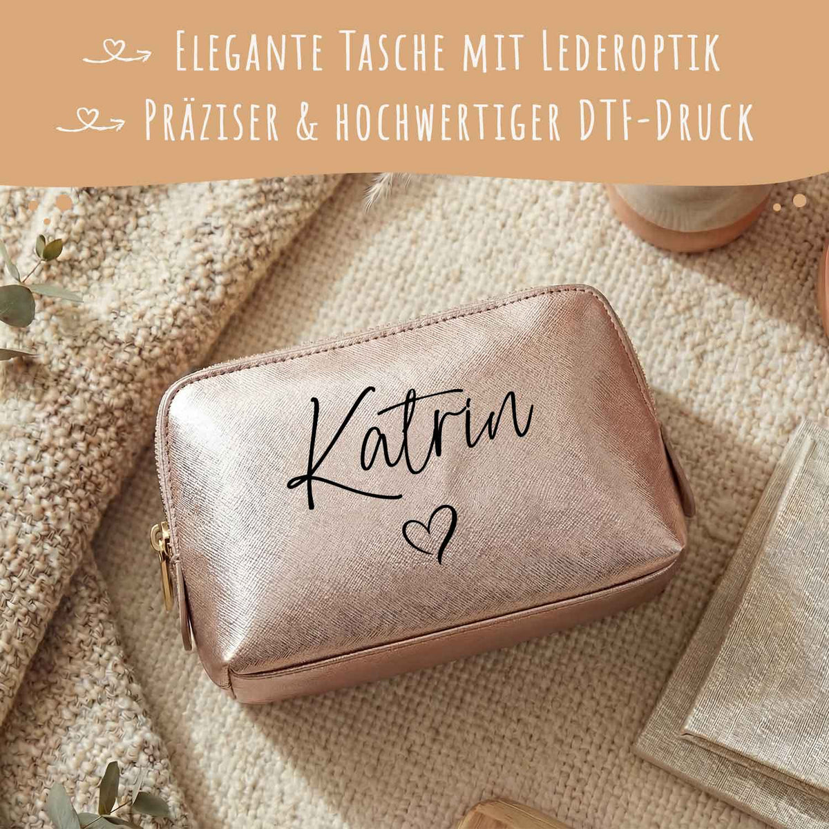 Personalisierte Leder Kosmetiktasche mit Name für Kosmetik & MakeUp Namma Markt