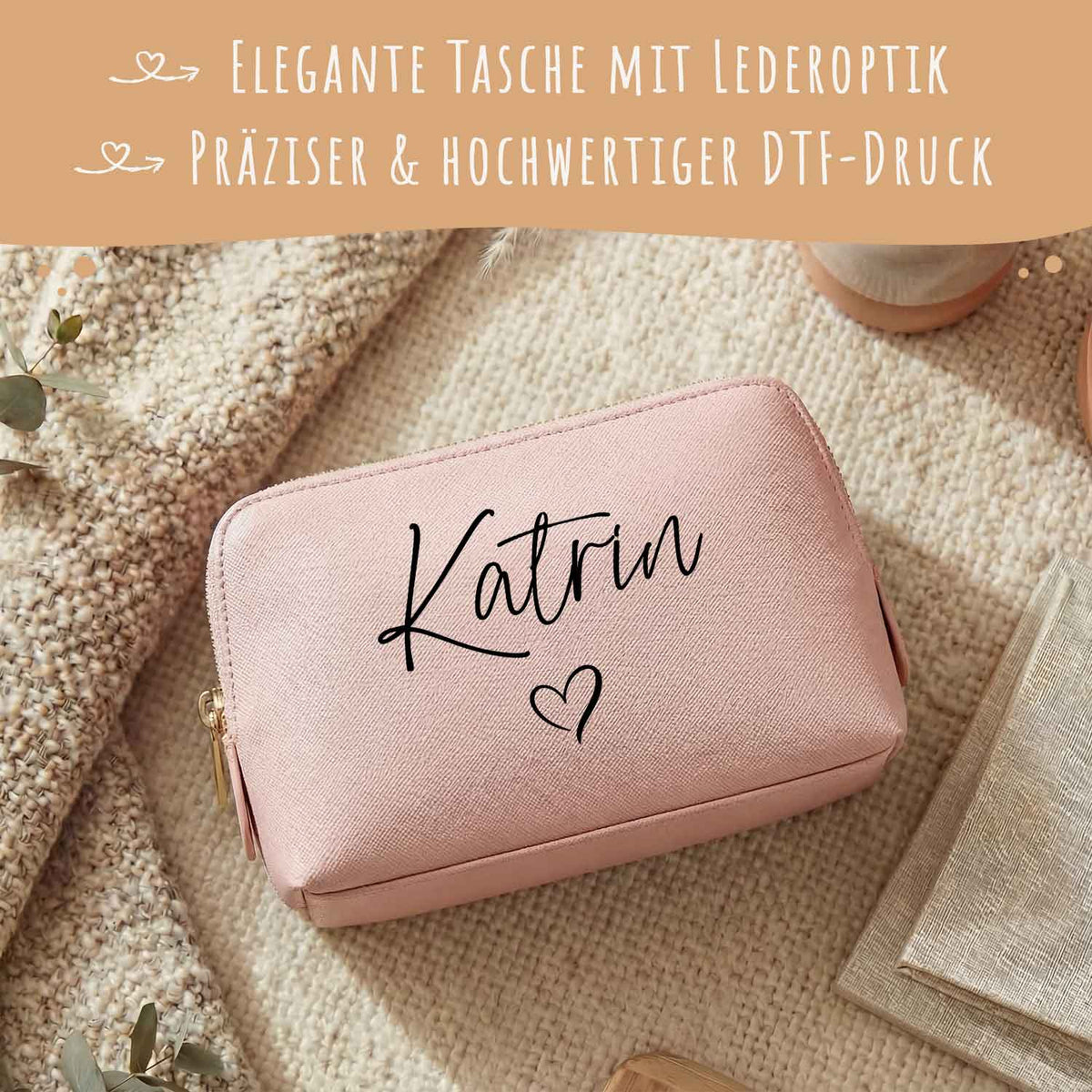 Personalisierte Leder Kosmetiktasche mit Name für Kosmetik & MakeUp Namma Markt