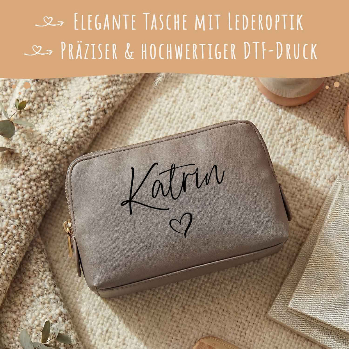 Personalisierte Leder Kosmetiktasche mit Name für Kosmetik & MakeUp Namma Markt