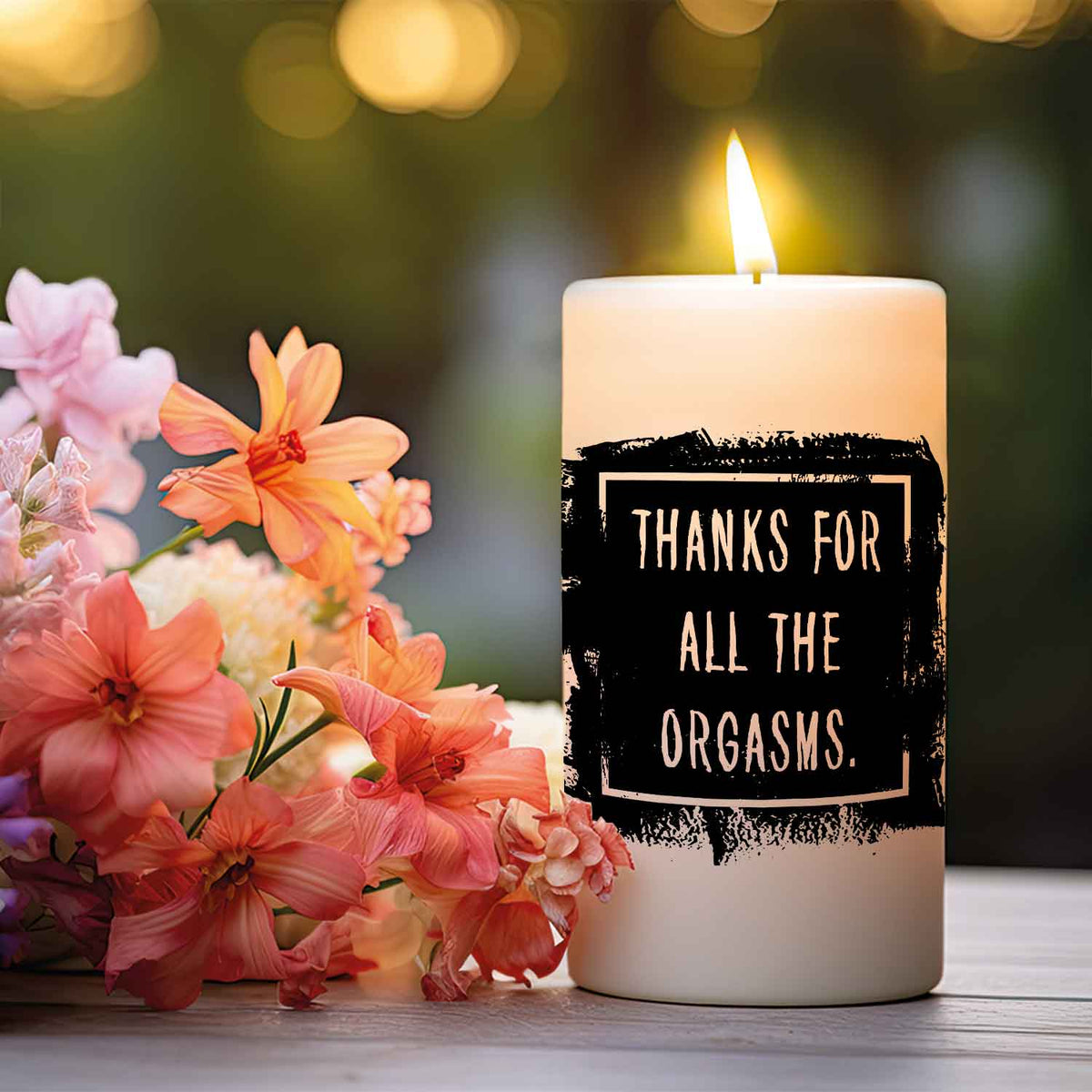 Kleine Kerze mit Spruch "Thanks for all the Orgasms"