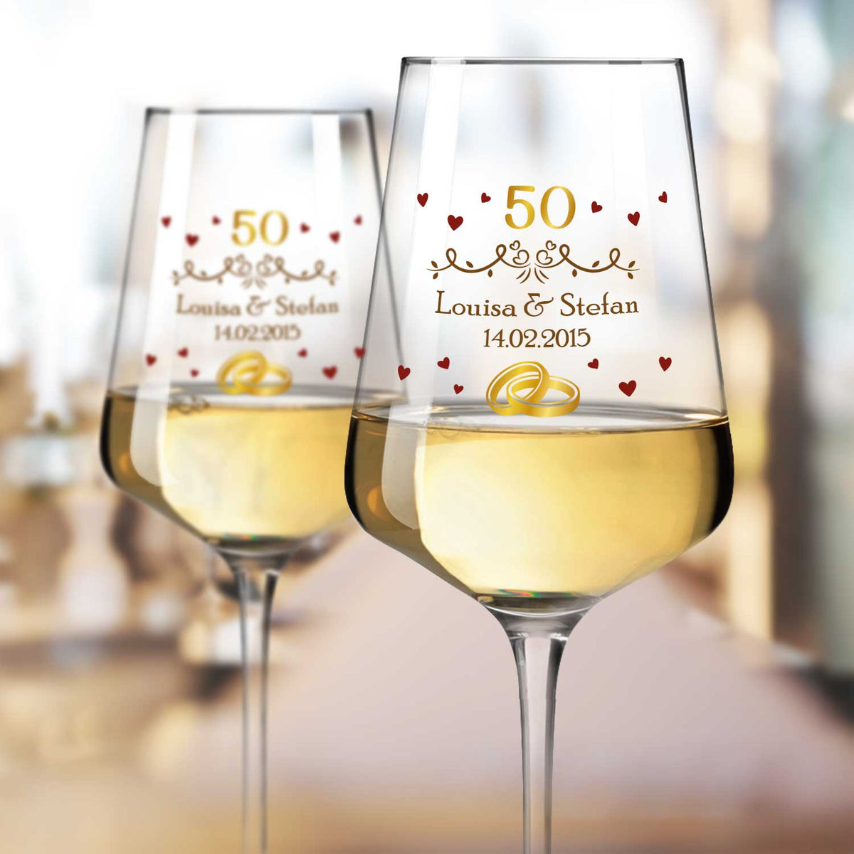 Stölzle Lausitz Weingläser zur Goldenen Hochzeit mit Namen & Datum im Set