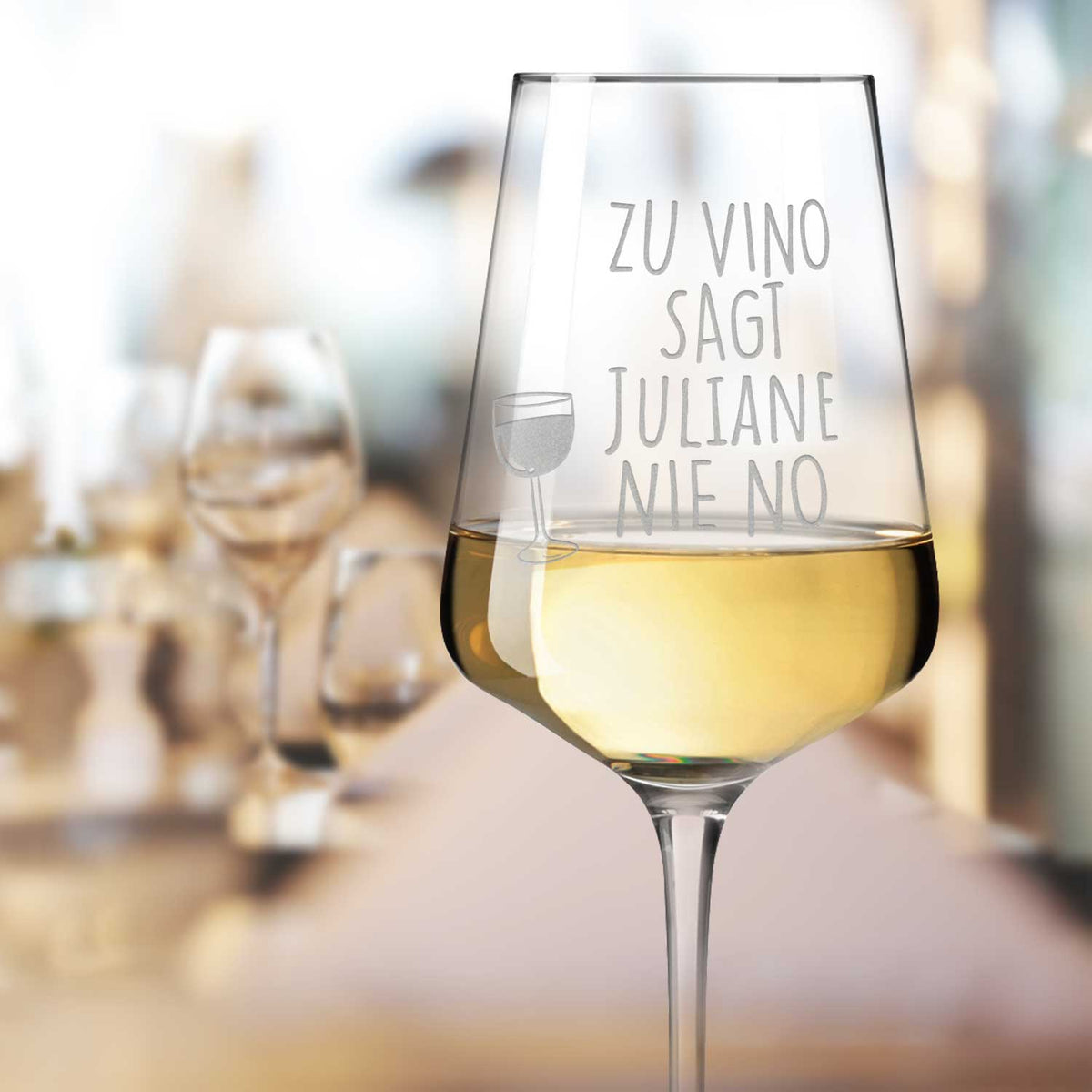 Stölzle Lausitz Weinglas mit Gravur "Zu Vino sag ich nie no" mit Namen