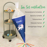 Bedruckte Schultüte mit Namen - Einhorn