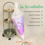 Bedruckte Schultüte mit Namen - Einhorn Rosa