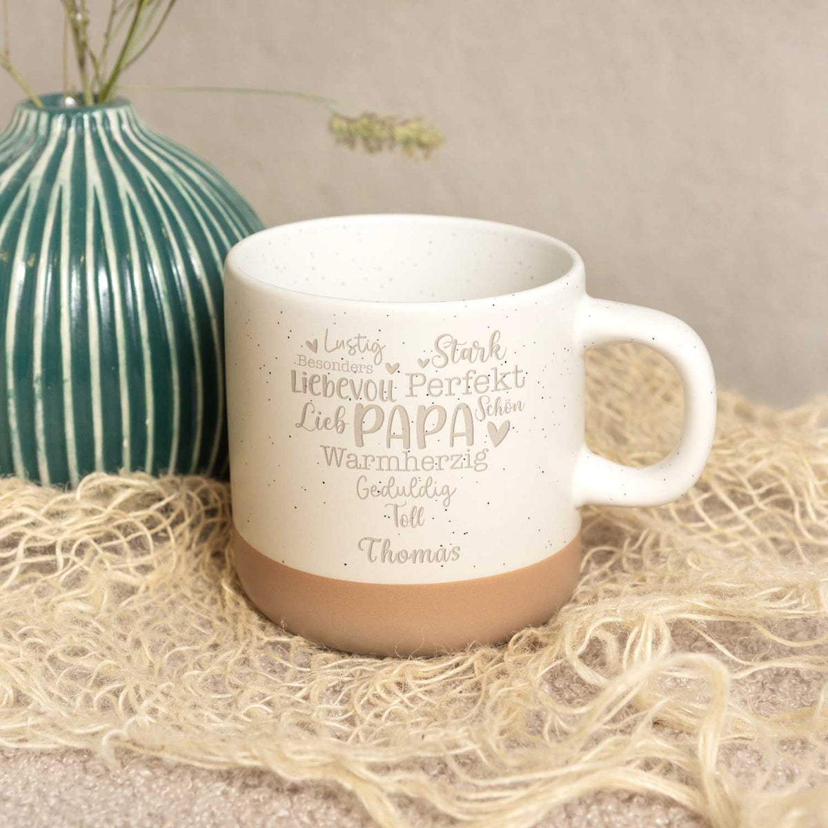 Gravierte Steingut Tasse - Papa Collage