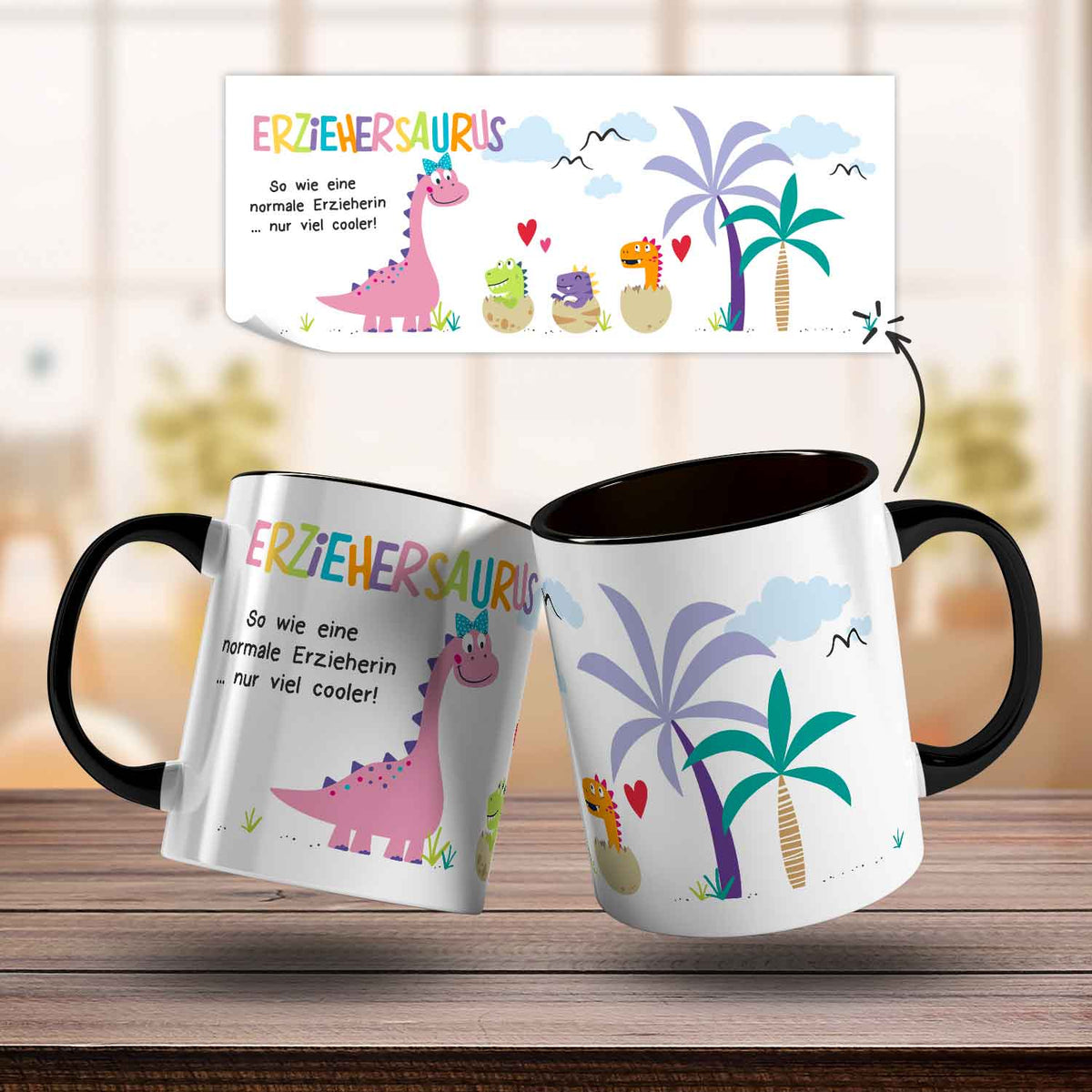 Bedruckte Tasse mit Spruch "Erziehersaurus"