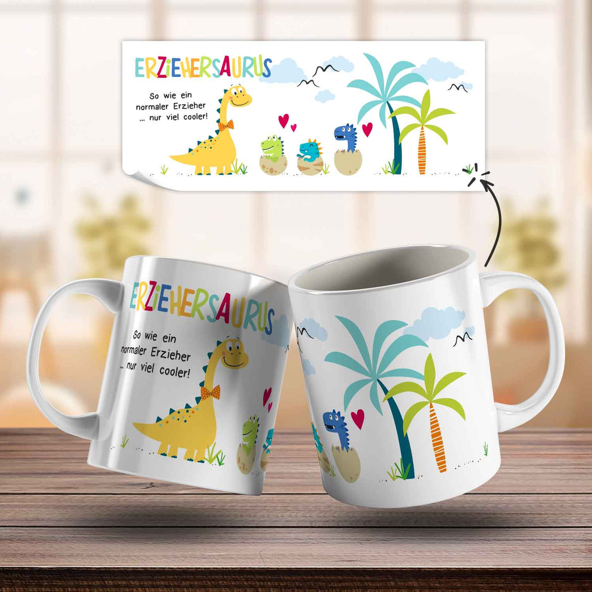 Bedruckte Tasse mit Spruch "Erziehersaurus"