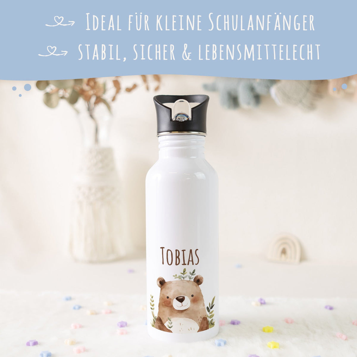 Bedruckte Trinkflasche aus Edelstahl - Waldfreunde V2