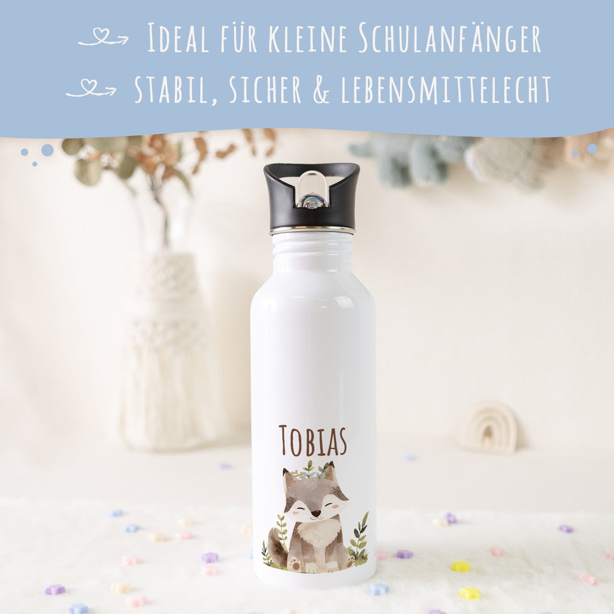 Bedruckte Trinkflasche aus Edelstahl - Waldfreunde V2