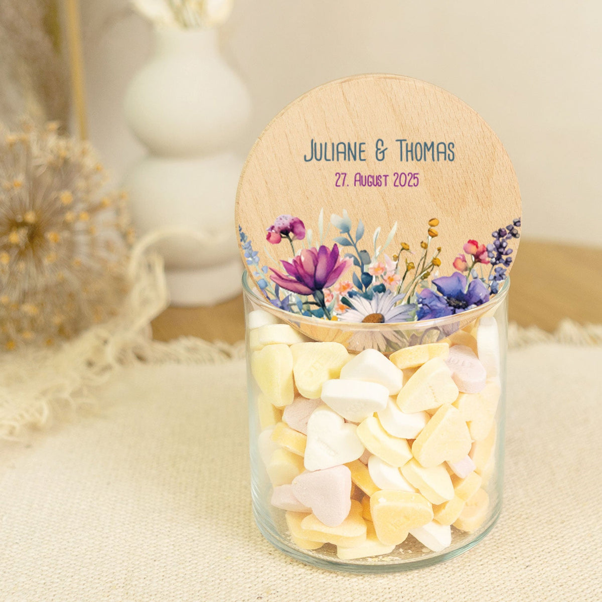 Bedrucktes Vorratsglas mit Holzdeckel - Wild Flowers