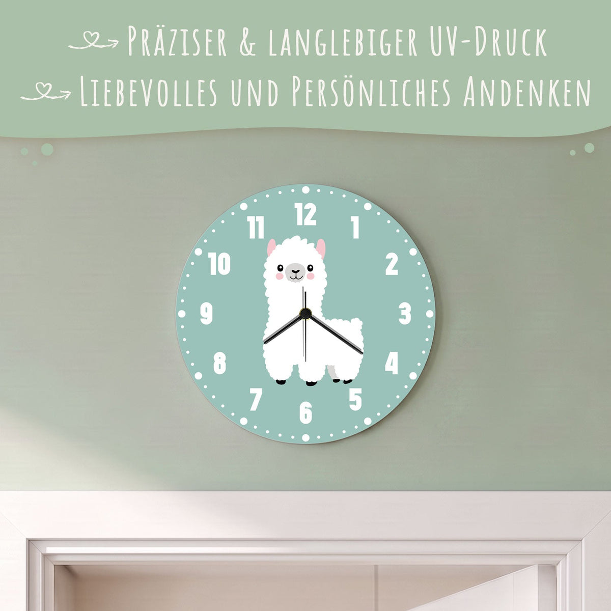 Wanduhr für Kinder im Lama Design - mit UV Druck