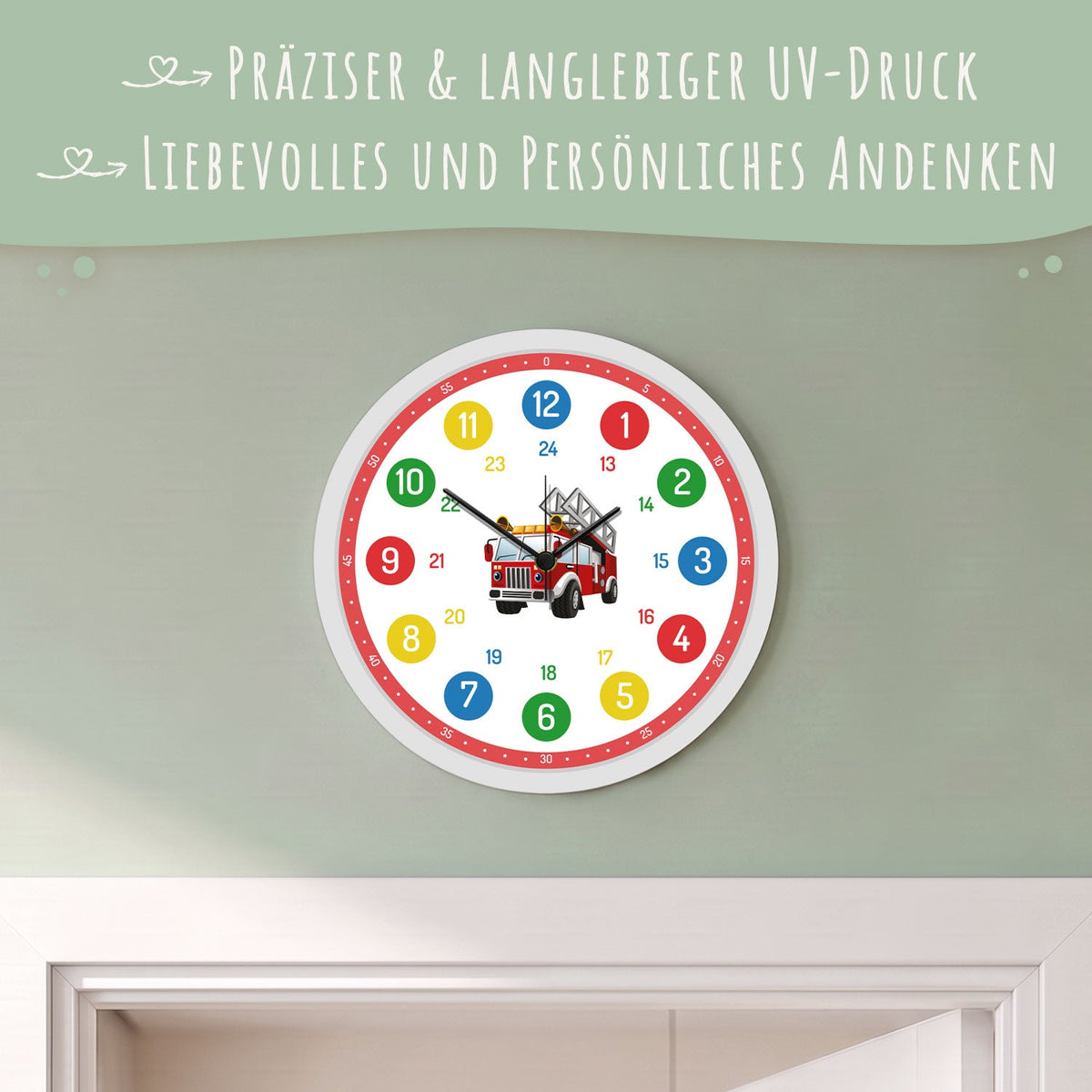 Wanduhr Kinder Feuerwehr - mit UV Druck