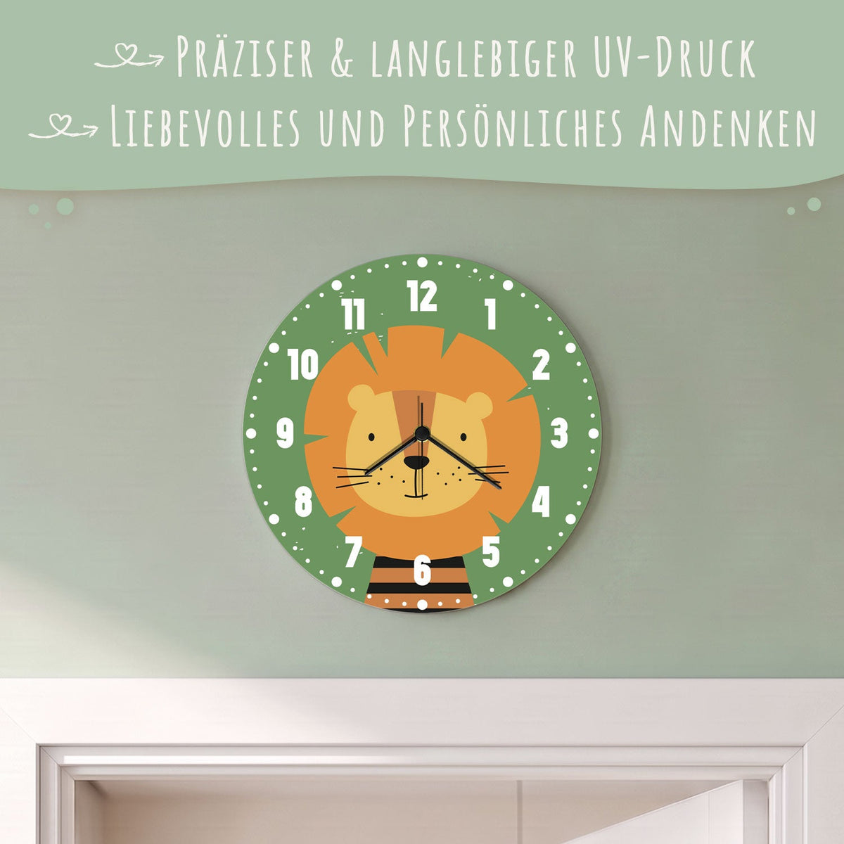 Wanduhr für Kinder im Löwen Design - mit UV Druck