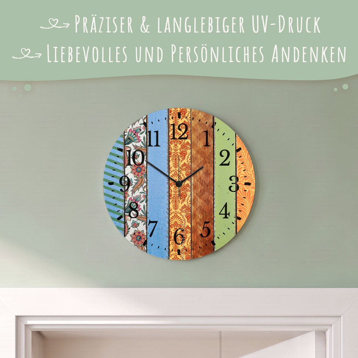 Wanduhr aus Holz Mandala - Mit UV Druck