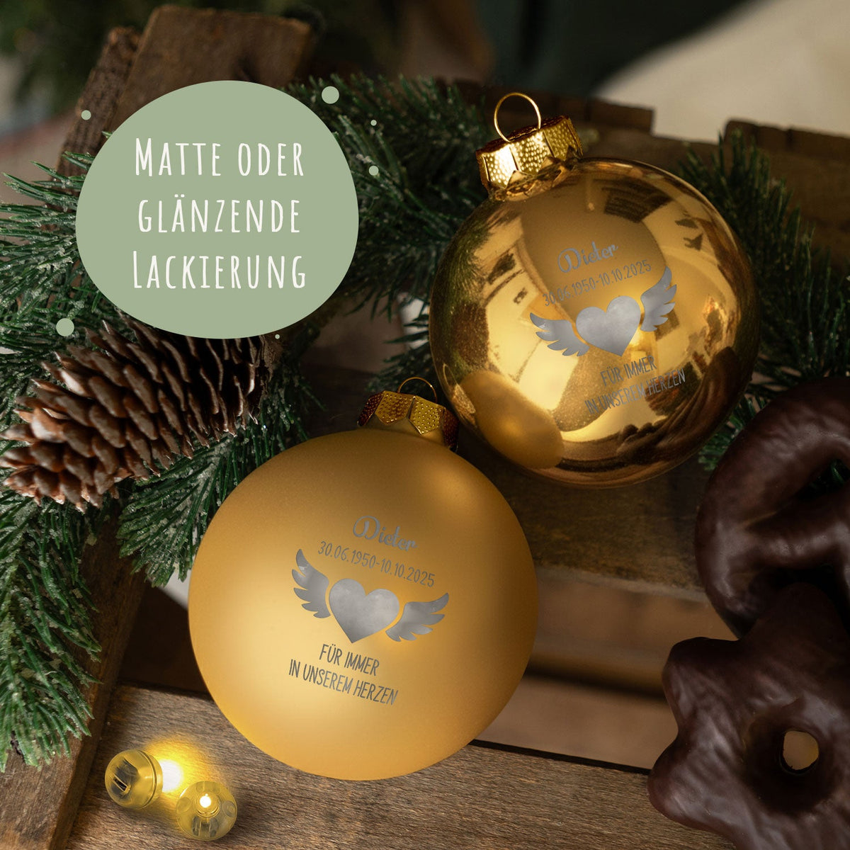 Gravierte Weihnachtskugel - Flügelherz