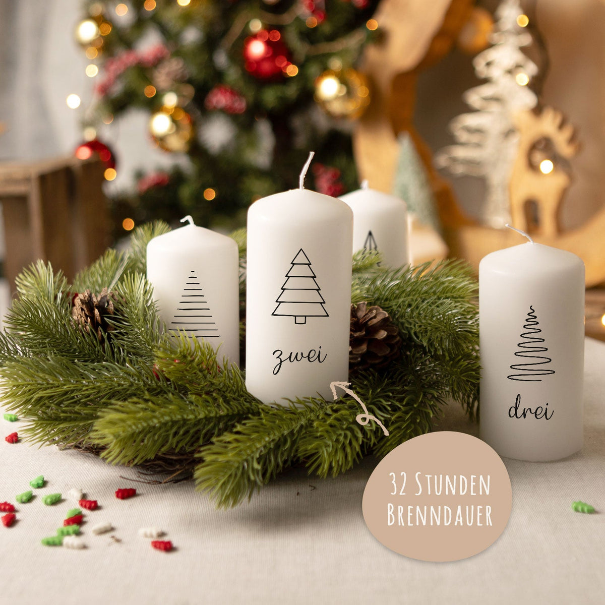 Kleine Kerzen "Tannenbäume" - Adventskerzen im 4er Set