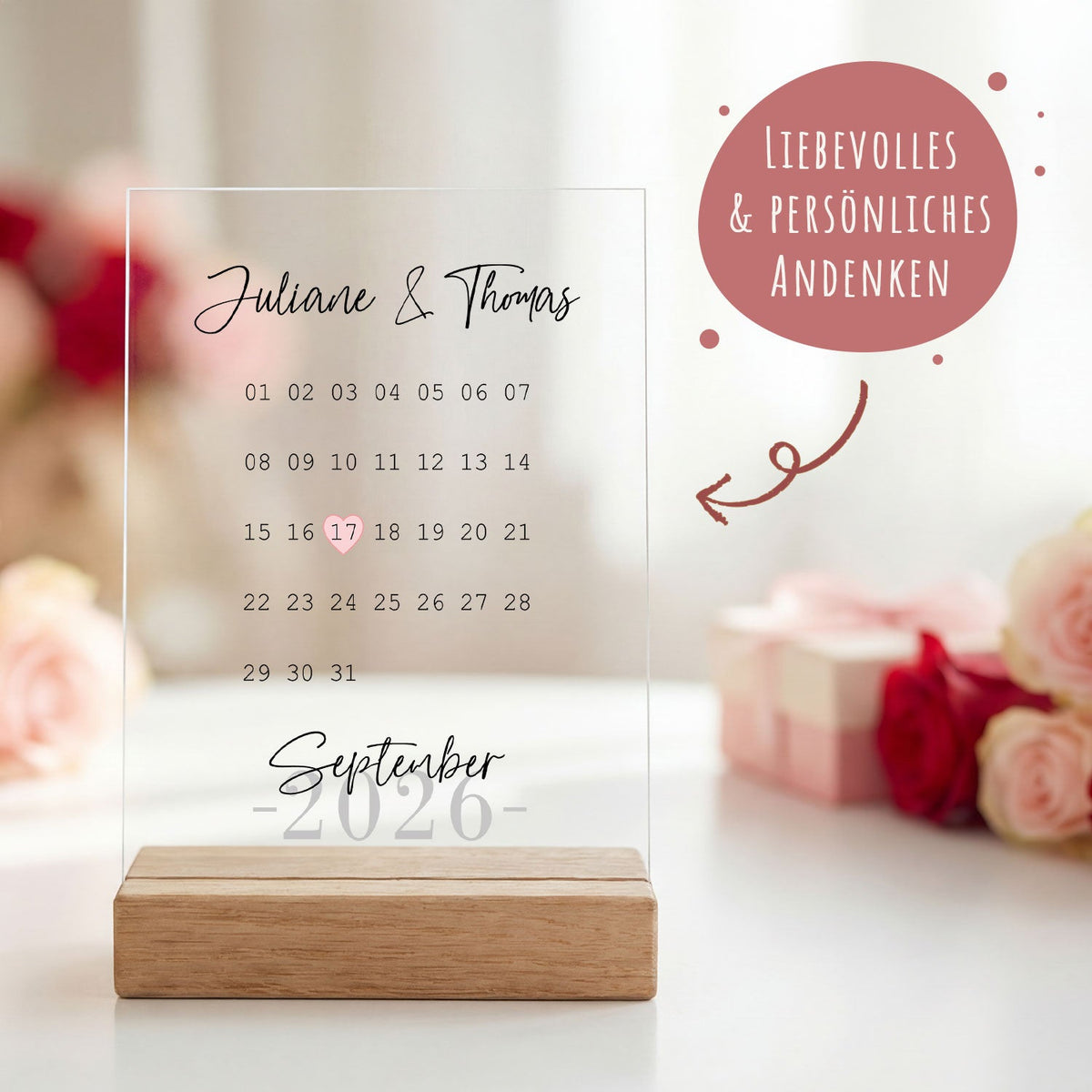 Personalisierter Kalender auf Acrylglas - Geschenk mit Namen & Datum