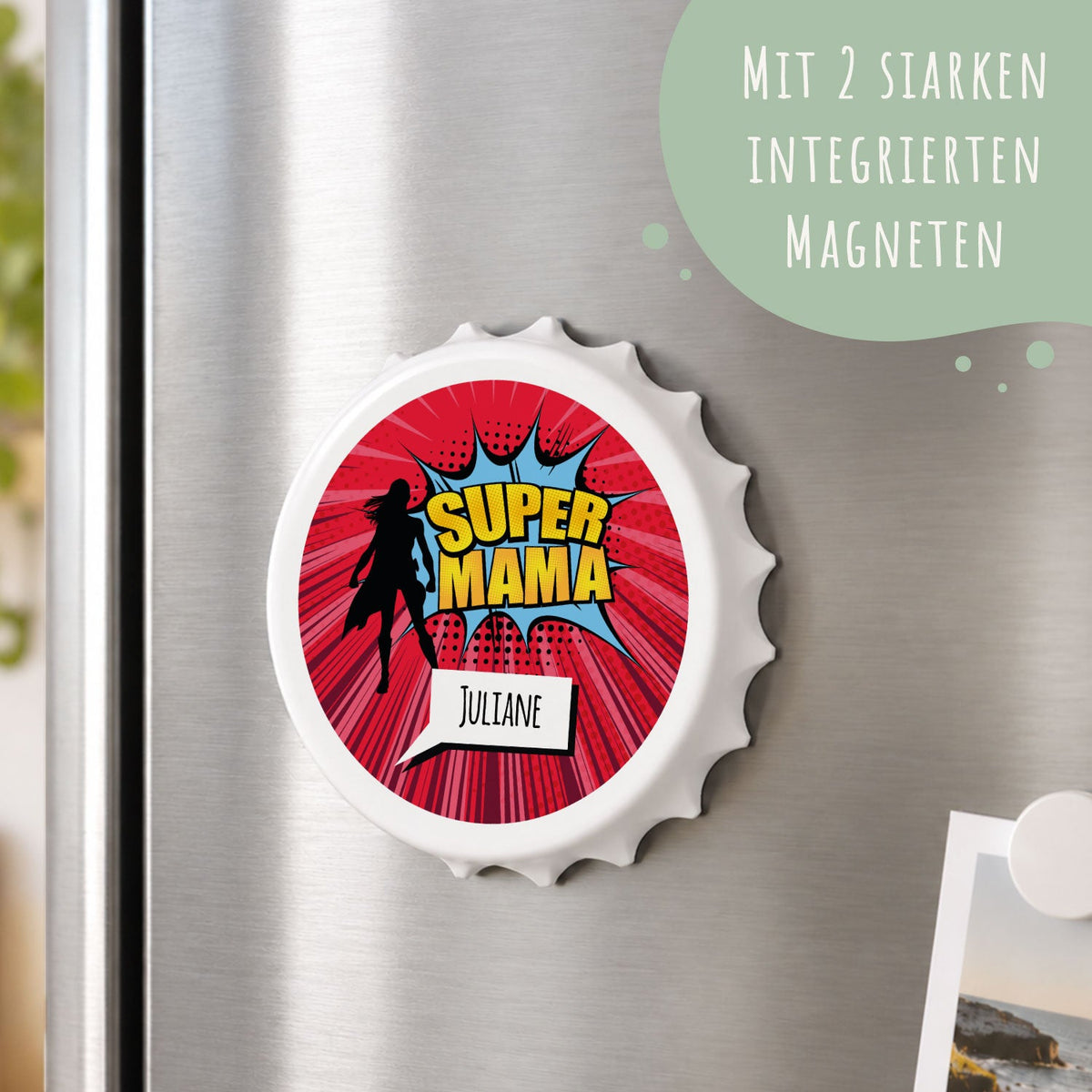 Flaschenöffner mit UV Druck - Superhelden Design - Personalisiert mit Namen