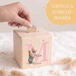 Spardose aus Holz - Initialen Tiermotive