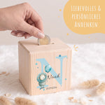 Spardose aus Holz - Initialen Tiermotive