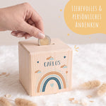 Spardose aus Holz - Regenbogen