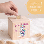 Spardose aus Holz - Schulkind