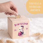 Spardose aus Holz - Schulkind