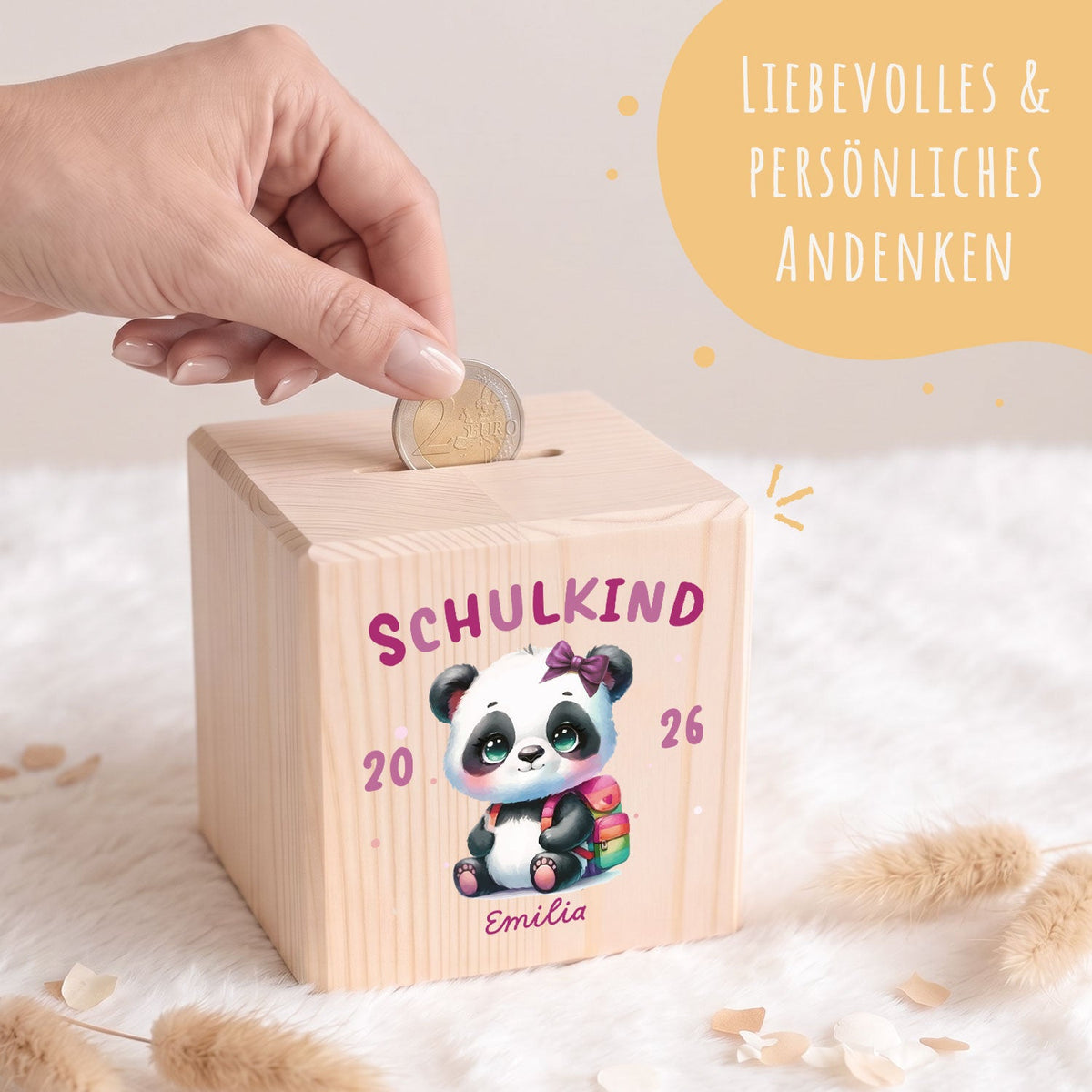 Spardose aus Holz - Schulkind