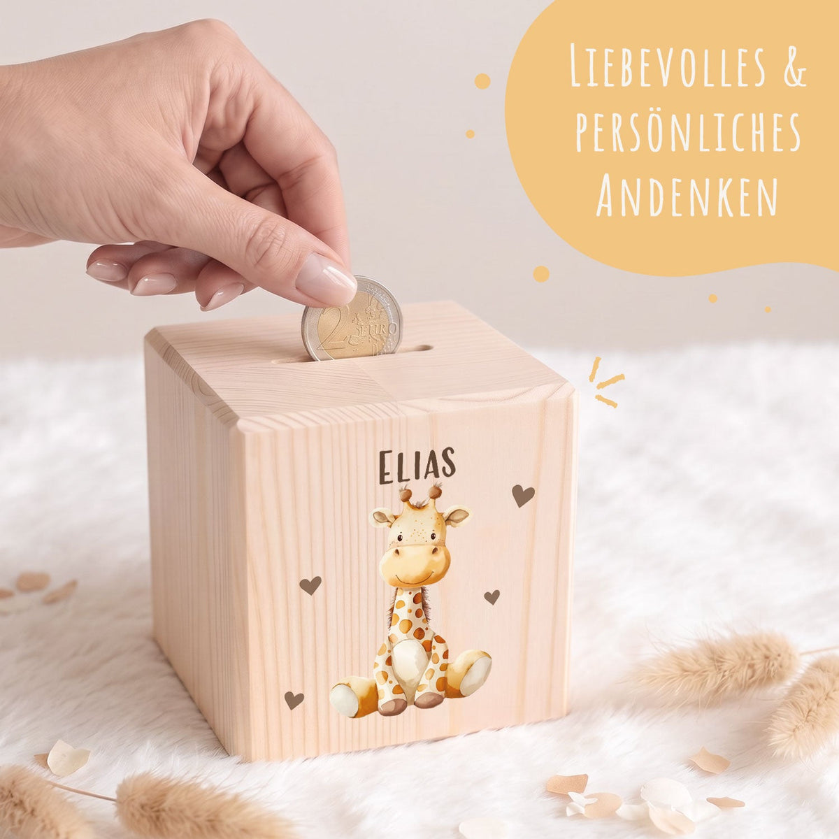 Spardose aus Holz - Tiere Kinder