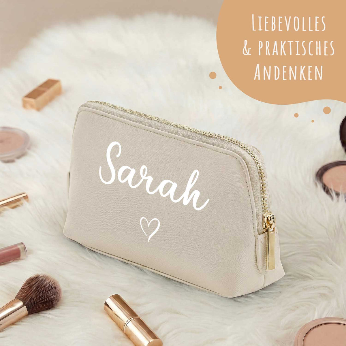 Personalisierte Leder Kosmetiktasche mit Name für Kosmetik & MakeUp Namma Markt