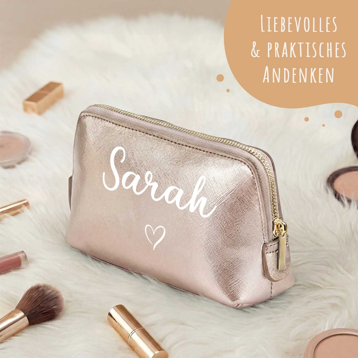 Personalisierte Leder Kosmetiktasche mit Name für Kosmetik & MakeUp Namma Markt
