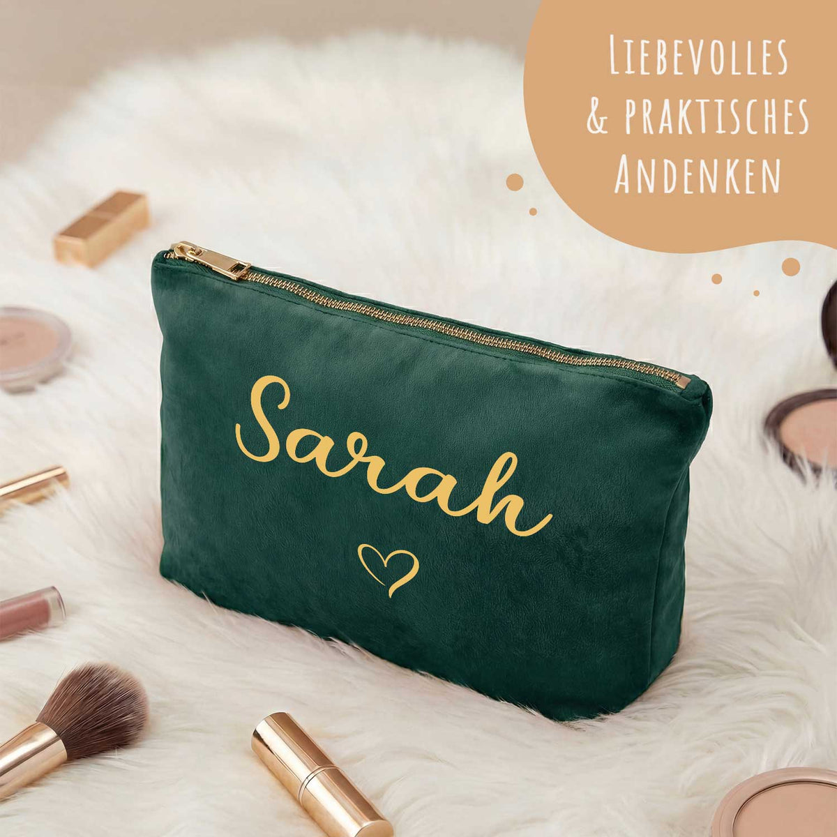 Personalisierte Samt Kosmetiktasche mit Name für Kosmetik & MakeUp
