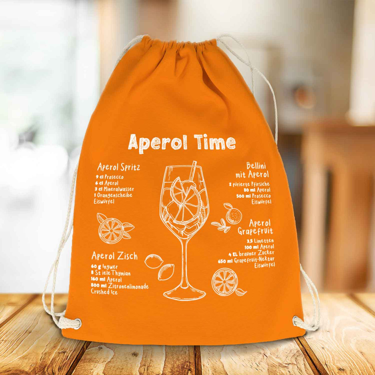 Farbiger Turnbeutel mit DTF-Druck - Aperol Rezepte