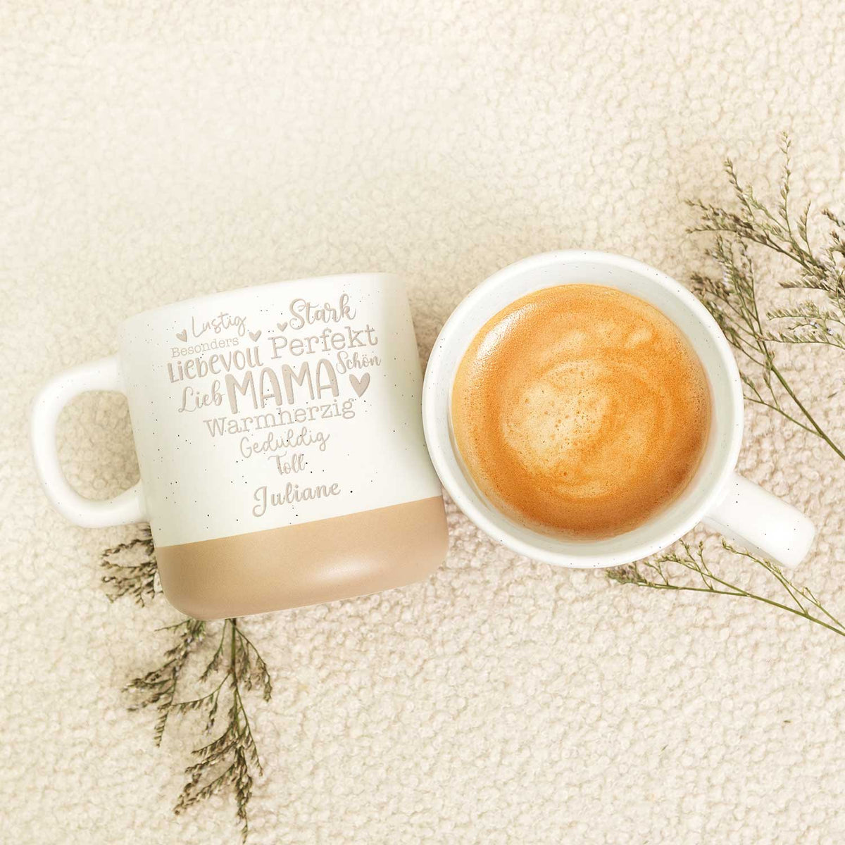 Gravierte Steingut Tasse - Mama Collage