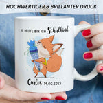 Bedruckte Tasse mit Spruch "Schulkind" - personalisiert mit Name und Datum