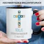 Bedruckte Tasse mit Motiv - Zur Konfirmation V2 mit Name & Datum