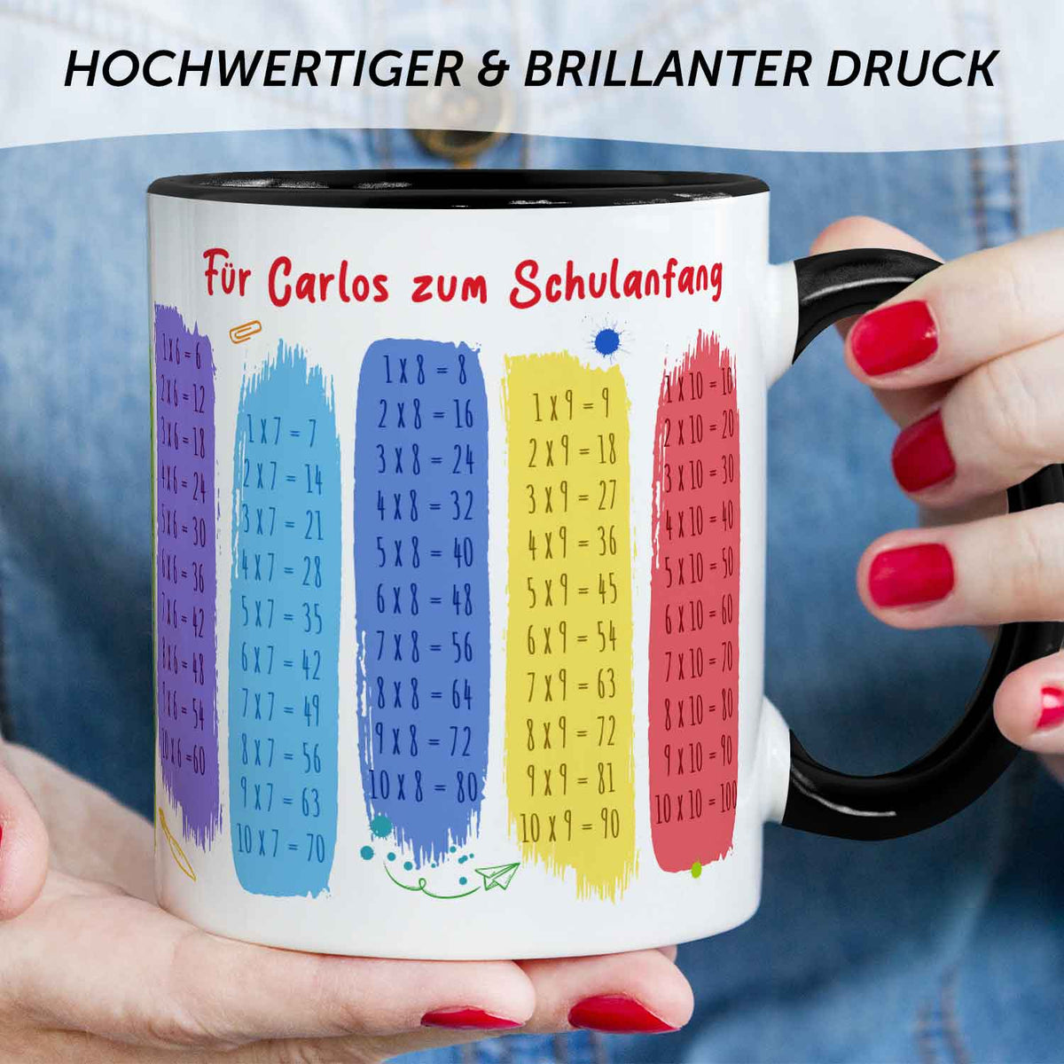 Bedruckte Tasse mit dem 1x1 - personalisiert mit Name