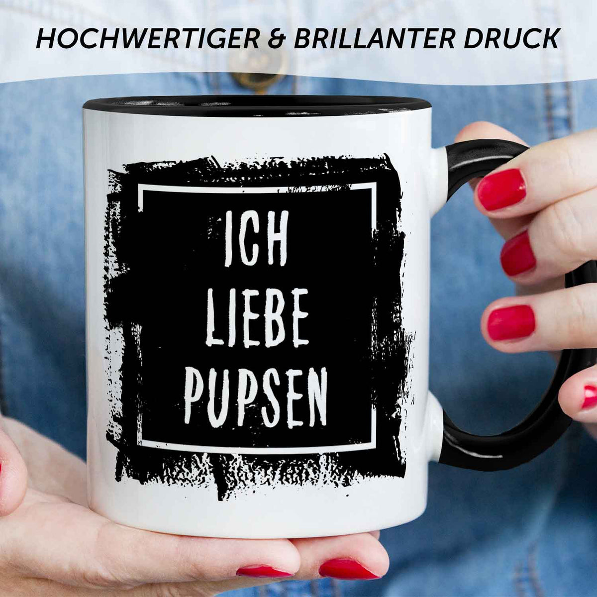 Bedruckte Tasse mit Spruch - "Ich Liebe Pupsen"