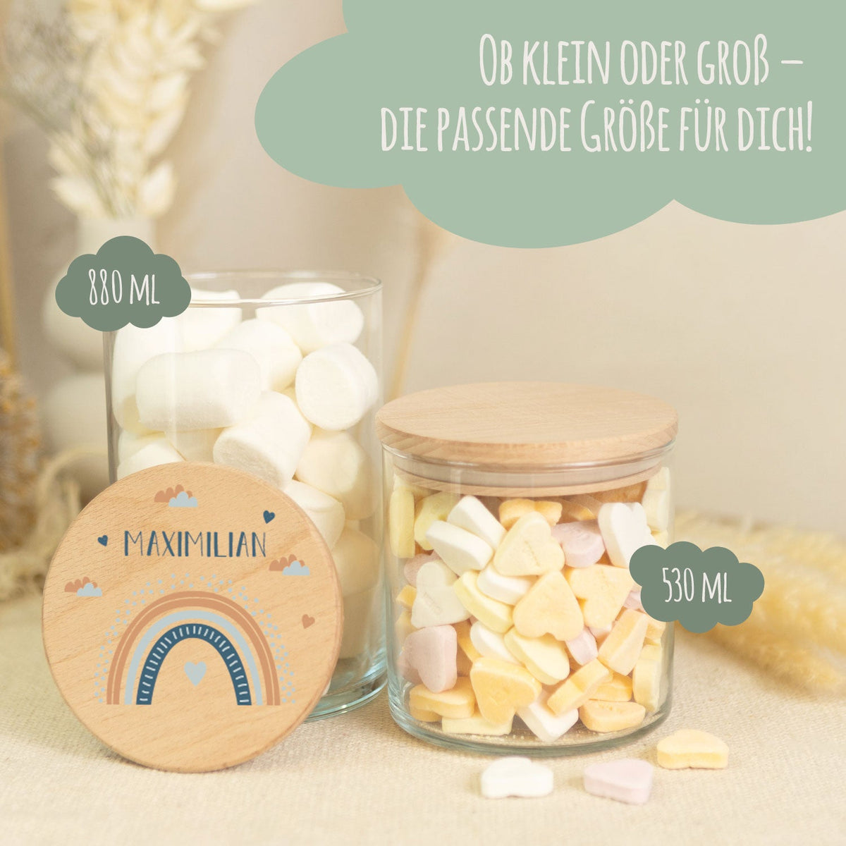 Bedrucktes Vorratsglas mit Holzdeckel - Regenbogen