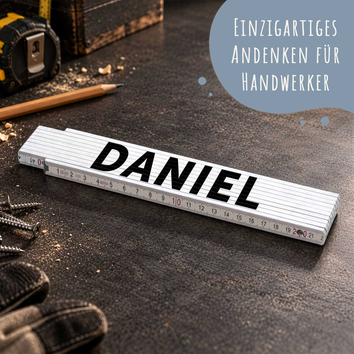 Zollstock 2 Meter mit Gravur oder Druck - Wunschname - Personalisiert mit Namen