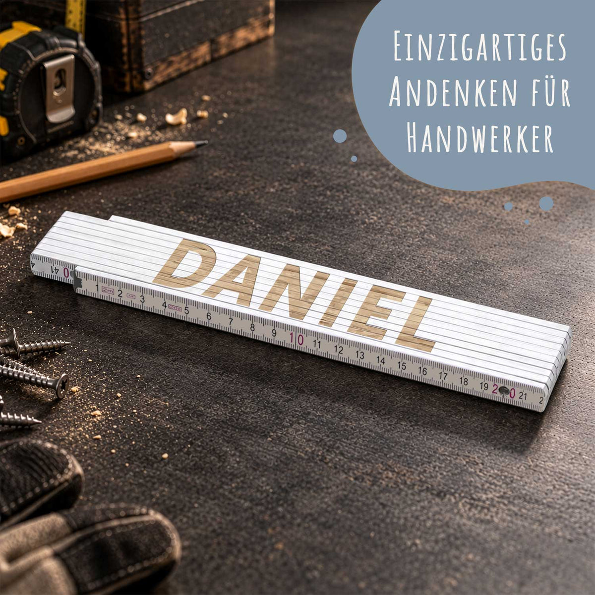 Zollstock 2 Meter mit Gravur oder Druck - Wunschname - Personalisiert mit Namen